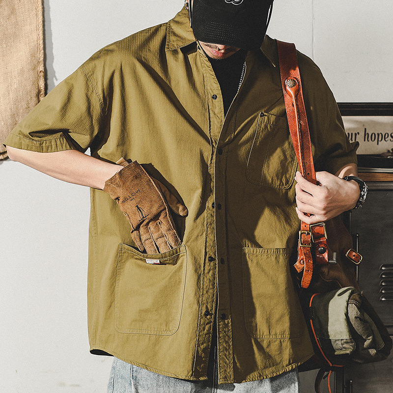 杰雷諾美式工裝襯衫男短袖夏季外套男薄款山系戶外通勤潮牌襯衣男