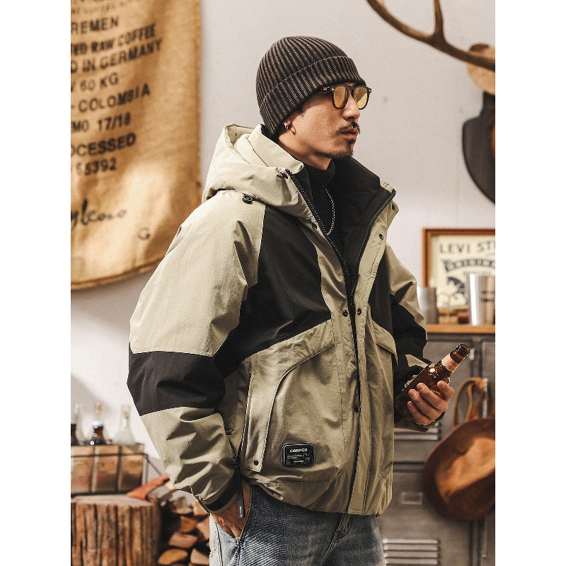 美式復古90%純白鴨絨工裝羽絨服男冬季戶外寬鬆加厚防寒連帽外套