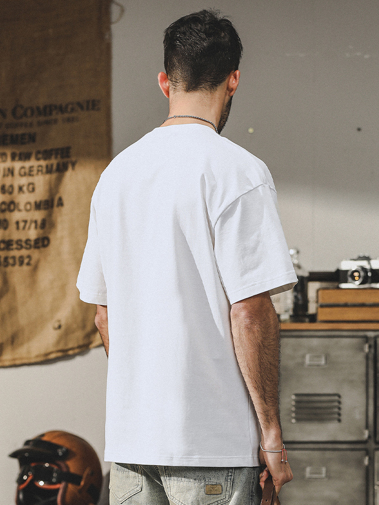 32支雙紗爽滑棉250g重磅基礎純色圓領短袖T恤男夏季寬鬆百搭小白t