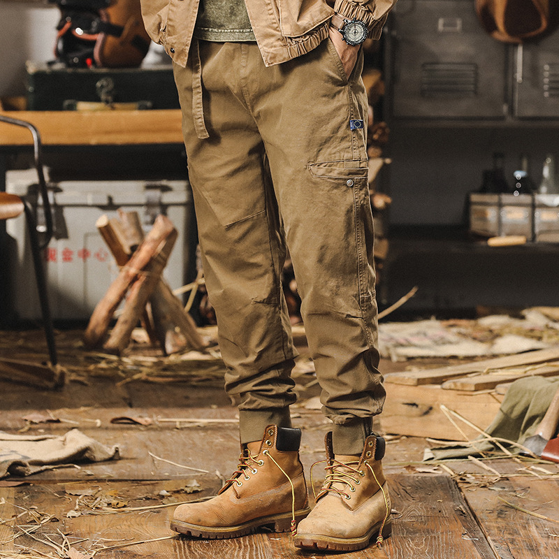 美式重磅復古工裝褲男寬鬆潮牌秋冬款拉鏈束腳硬漢戶外休閒褲子男