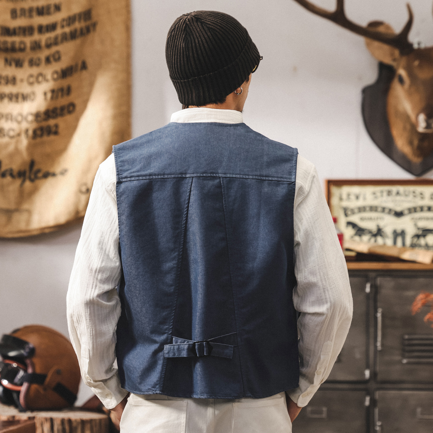 美式復古牛仔馬甲男春秋2025新款寬鬆紳士內搭背心工裝坎肩外套男