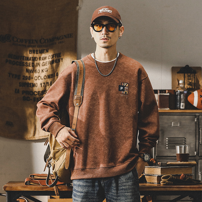 杰雷諾美式重磅350g潮流印花衛衣男秋冬款復古做舊休閒長袖上衣男