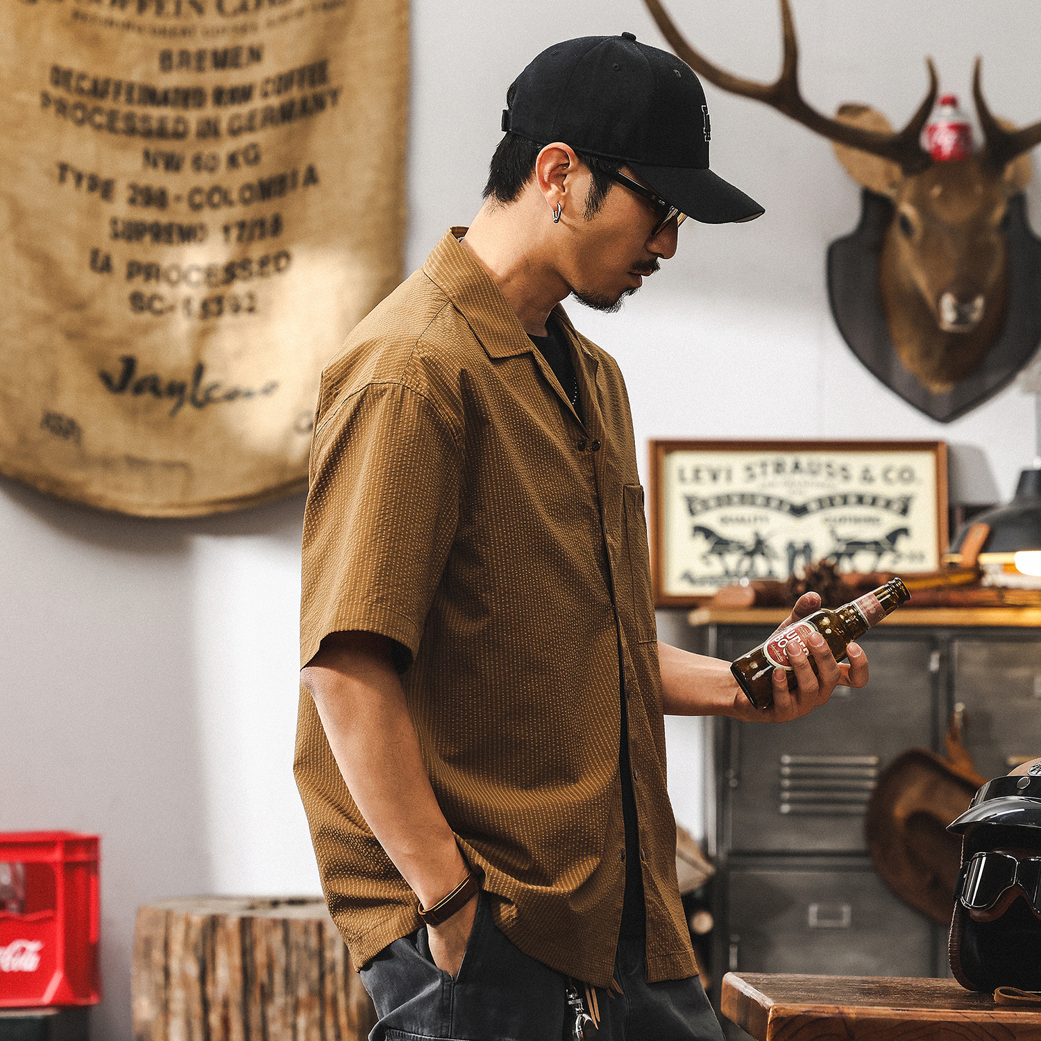【零壓智能速幹】古巴領襯衫男夏季短袖薄款涼感山系美式復古襯衣