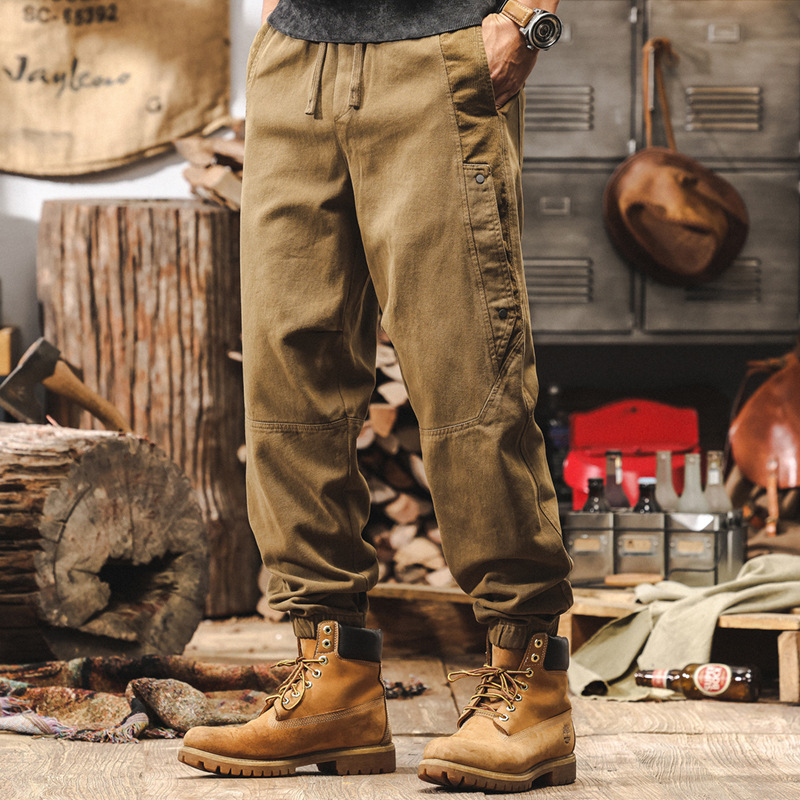 美式復古燈芯絨拼接工裝褲子男秋冬款潮牌做舊水洗寬鬆男士休閒褲