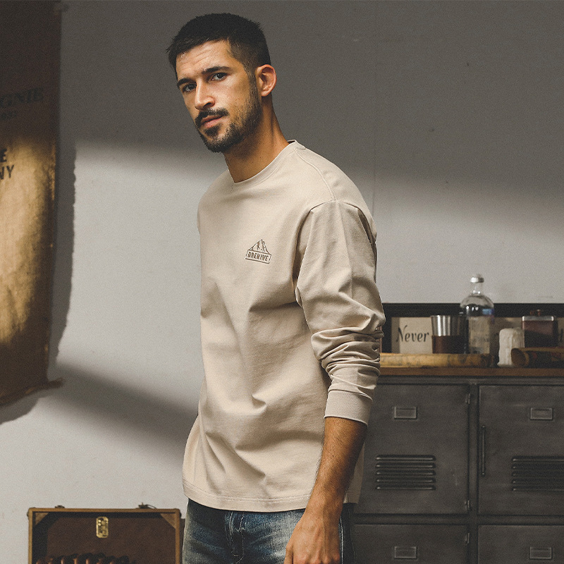 美式重磅複古長袖t恤男2024新款潮牌秋季上衣寬松大碼衣服男