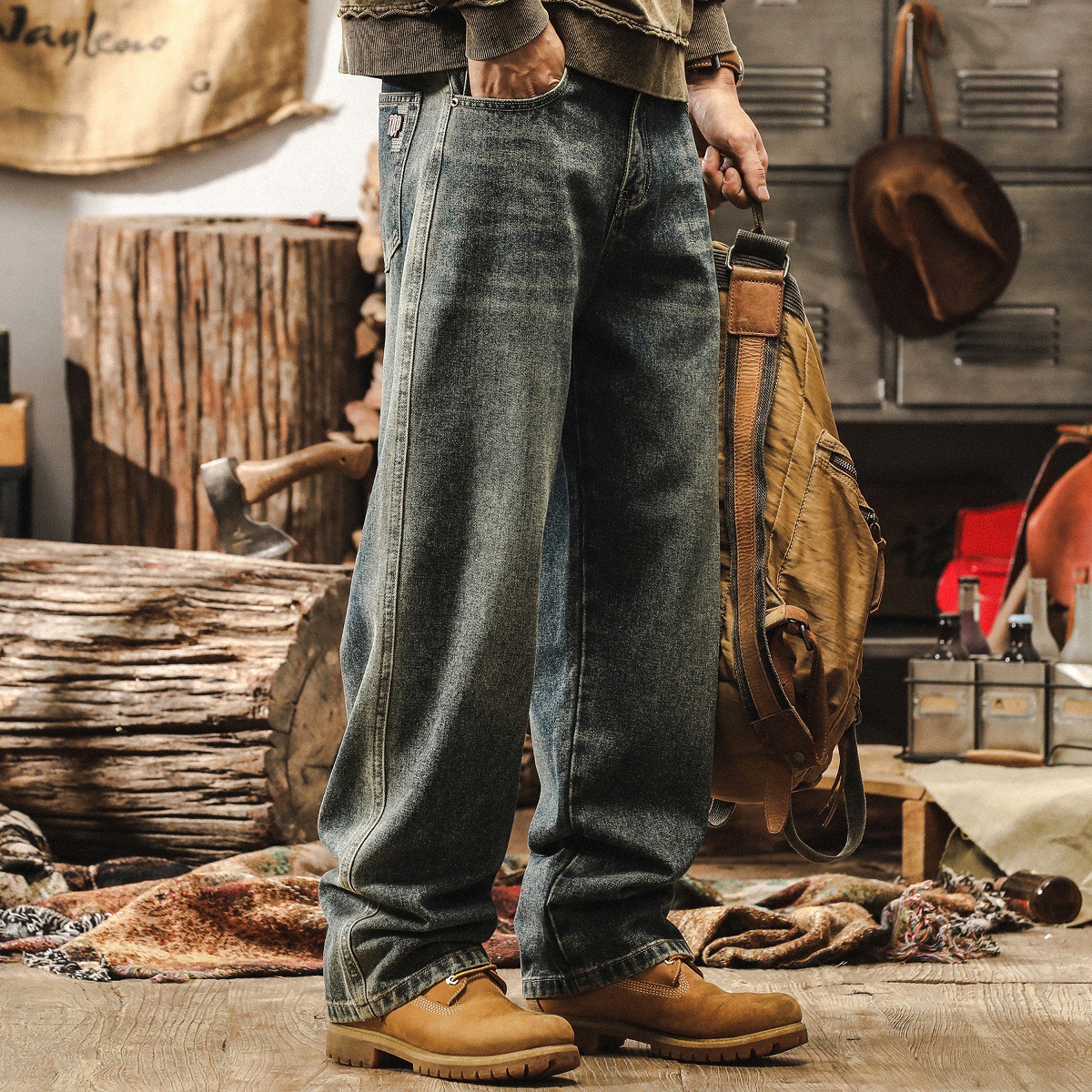 美式復古cleanfit闊腿牛仔褲男秋季新款潮牌寬鬆直筒休閒褲子男款