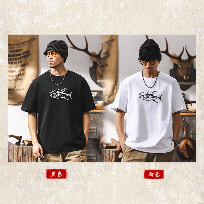 260g重磅印花短袖T恤男2025新款潮牌夏季美式復古潮牌休閒上衣T男