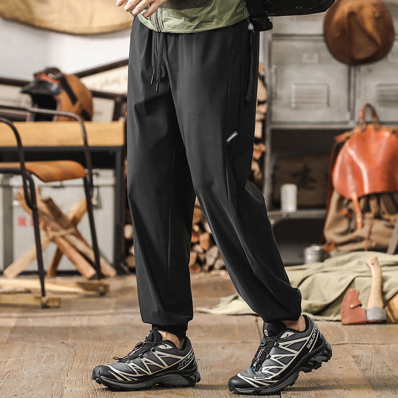 杰雷諾冰絲涼感男士夏季薄款褲子潮牌寬鬆速乾透氣運動束腳休閒褲