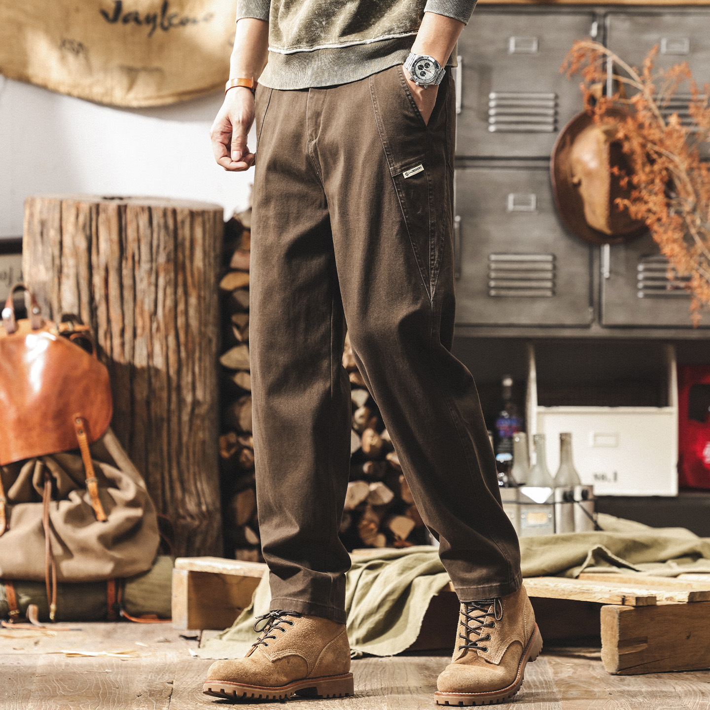 美式復古加絨工裝褲男款2025冬季潮牌直筒男士褲子加厚寬鬆休閒褲