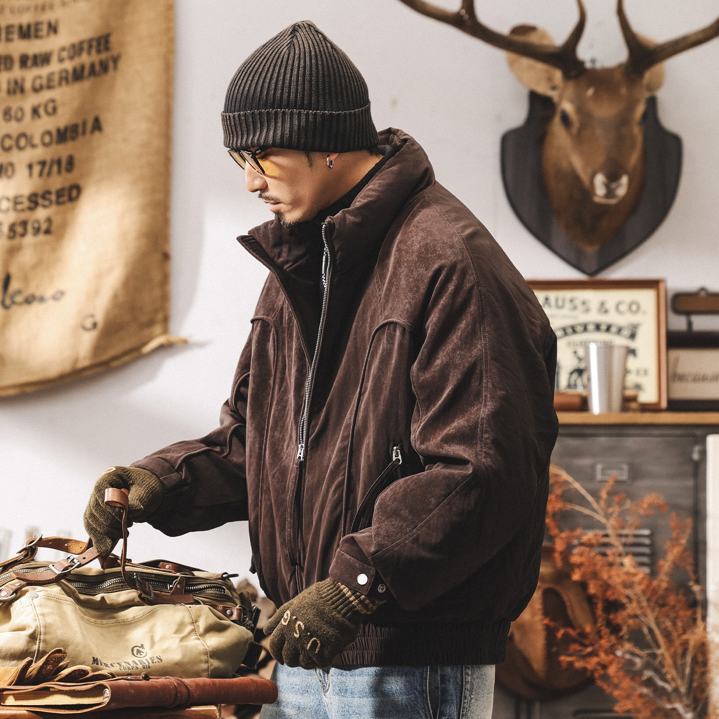 美式復古霧面絨感90%白鴨絨蓬鬆羽絨服男冬季保暖加厚工裝外套男