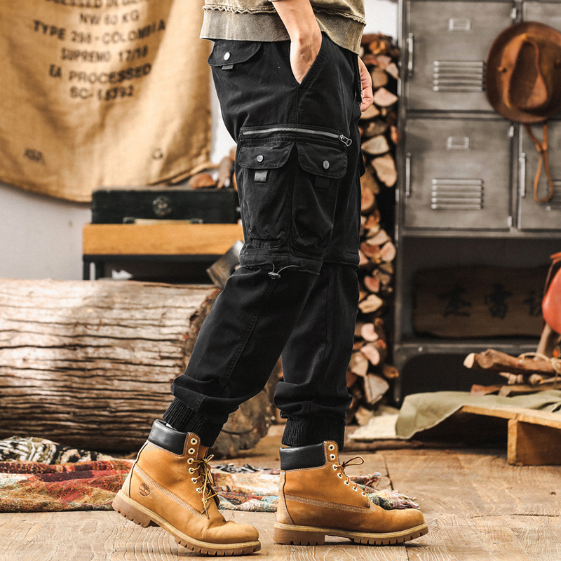 可拆卸工裝褲子男春季美式復古潮牌2025新款寬鬆直筒束腳休閒長褲