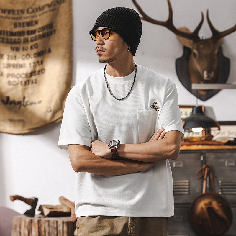 美式復古260g重磅短袖T恤男夏季2025新款華夫格肌理感休閒上衣男T