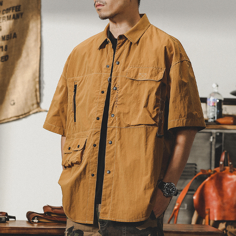 杰雷諾美式工裝襯衫男短袖戰術硬漢獵裝襯衣男教練夾克休閒外套男