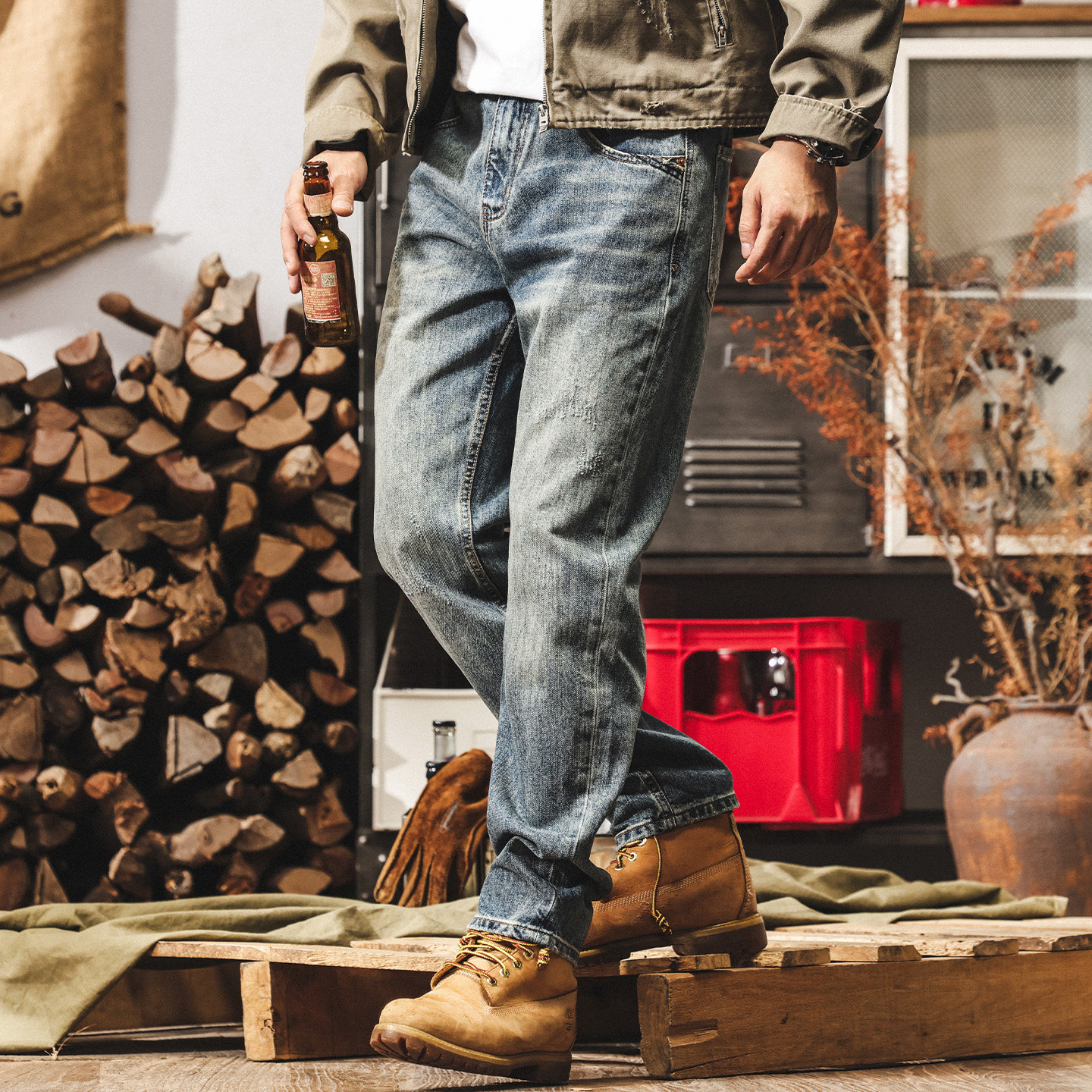 美式復古直筒牛仔褲男2026新款春季新款破壞風帥氣潮牌寬鬆長褲子