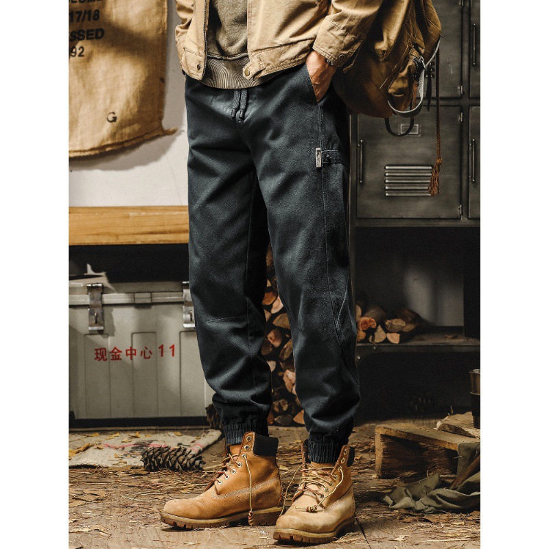 杰雷諾美式潮牌380g重磅雪花絨休閒褲男秋冬款寬鬆束腳工裝褲