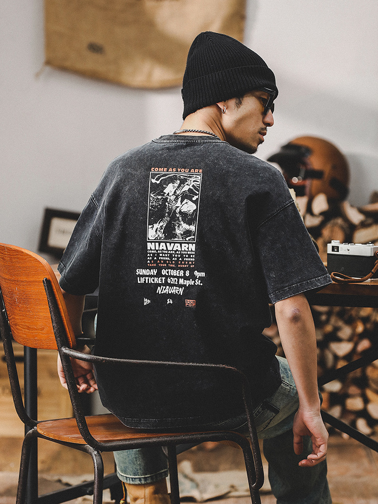 美式復古酵洗重磅短袖男夏季T恤2024新款潮牌寬鬆高級感男士上衣