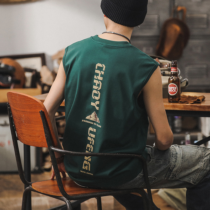 杰雷諾重磅無袖男T恤夏季坎肩運動健身美式背心男士寬鬆大碼體恤