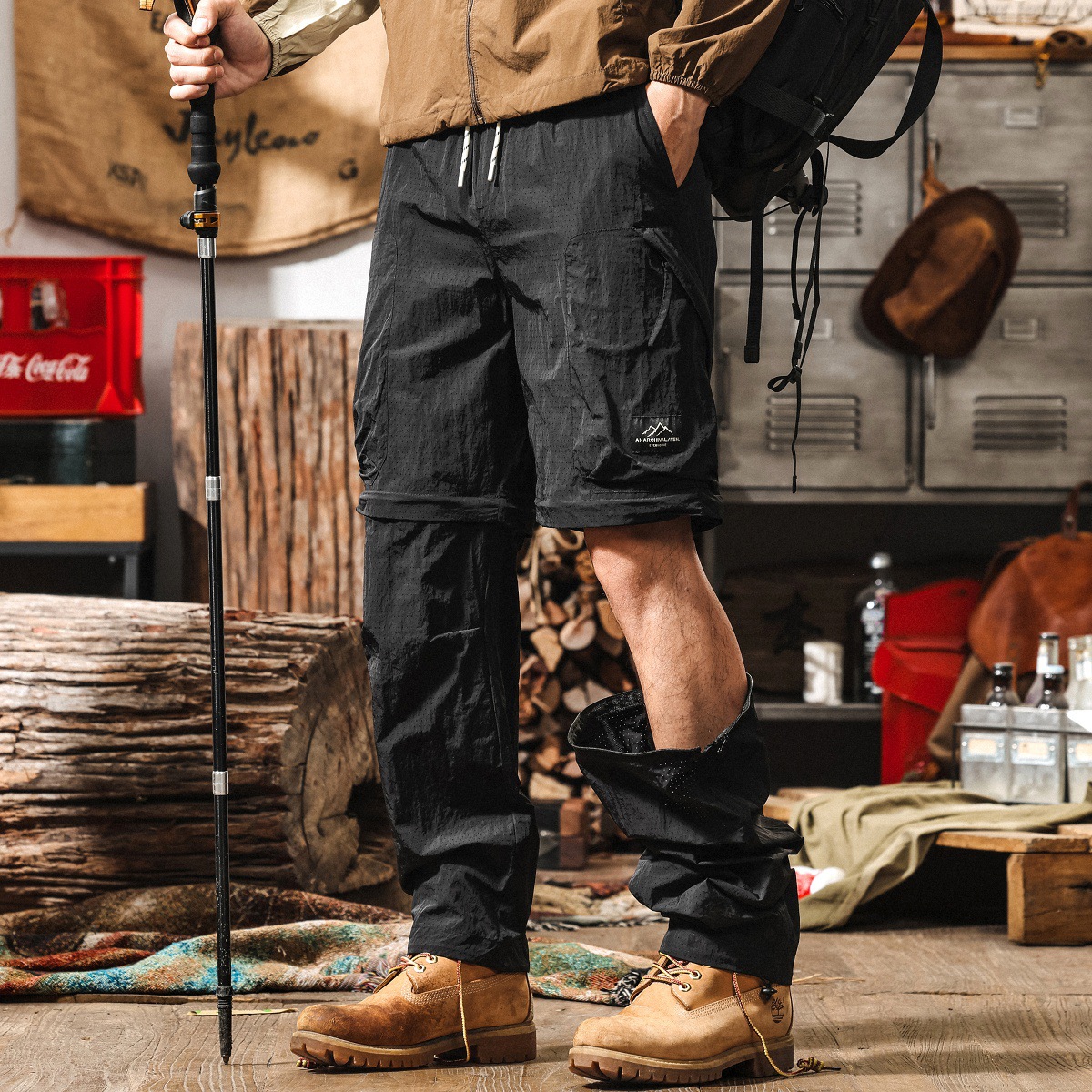 山系機能可拆卸工裝褲子男夏季薄款冰絲速幹褲寬鬆戶外徒步休閒褲