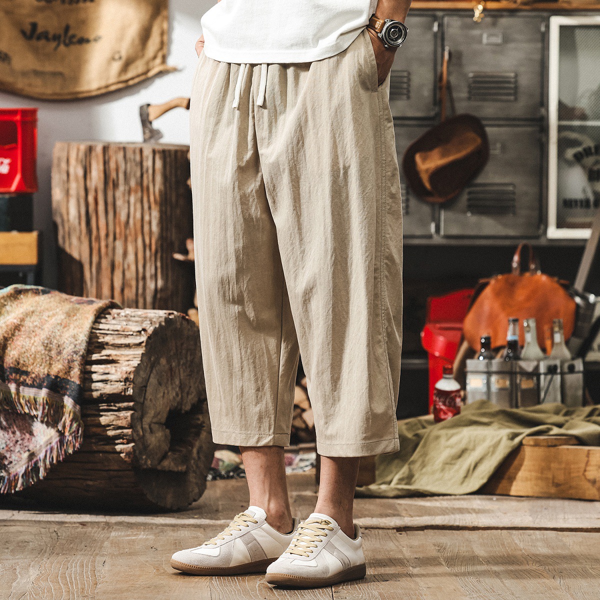 新中式復古亞麻褲子男薄款短褲男夏季寬鬆八分褲男士休閒褲七分褲