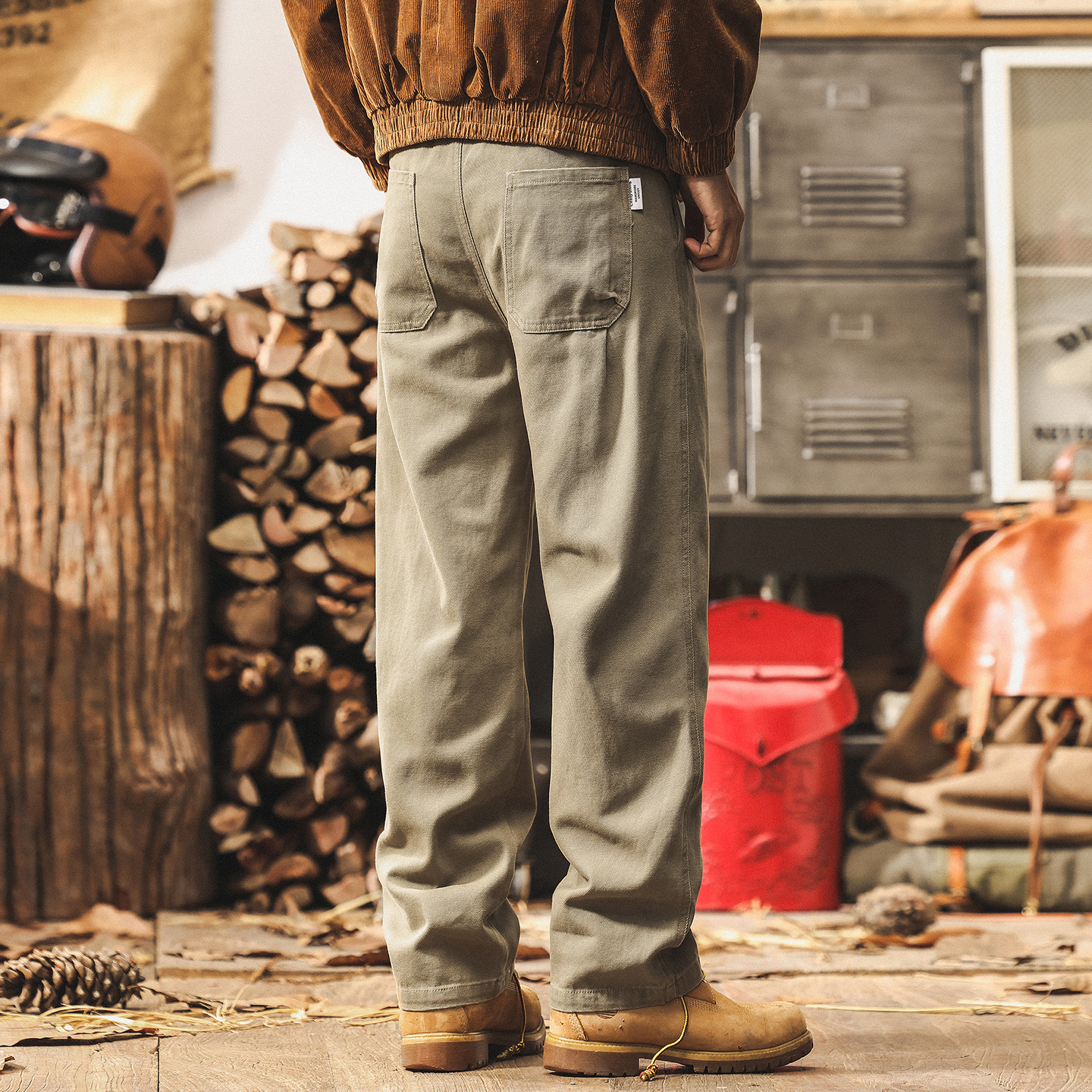 美式復古卡其色工裝褲子男款秋季潮牌男士長褲新款寬鬆直筒休閒褲