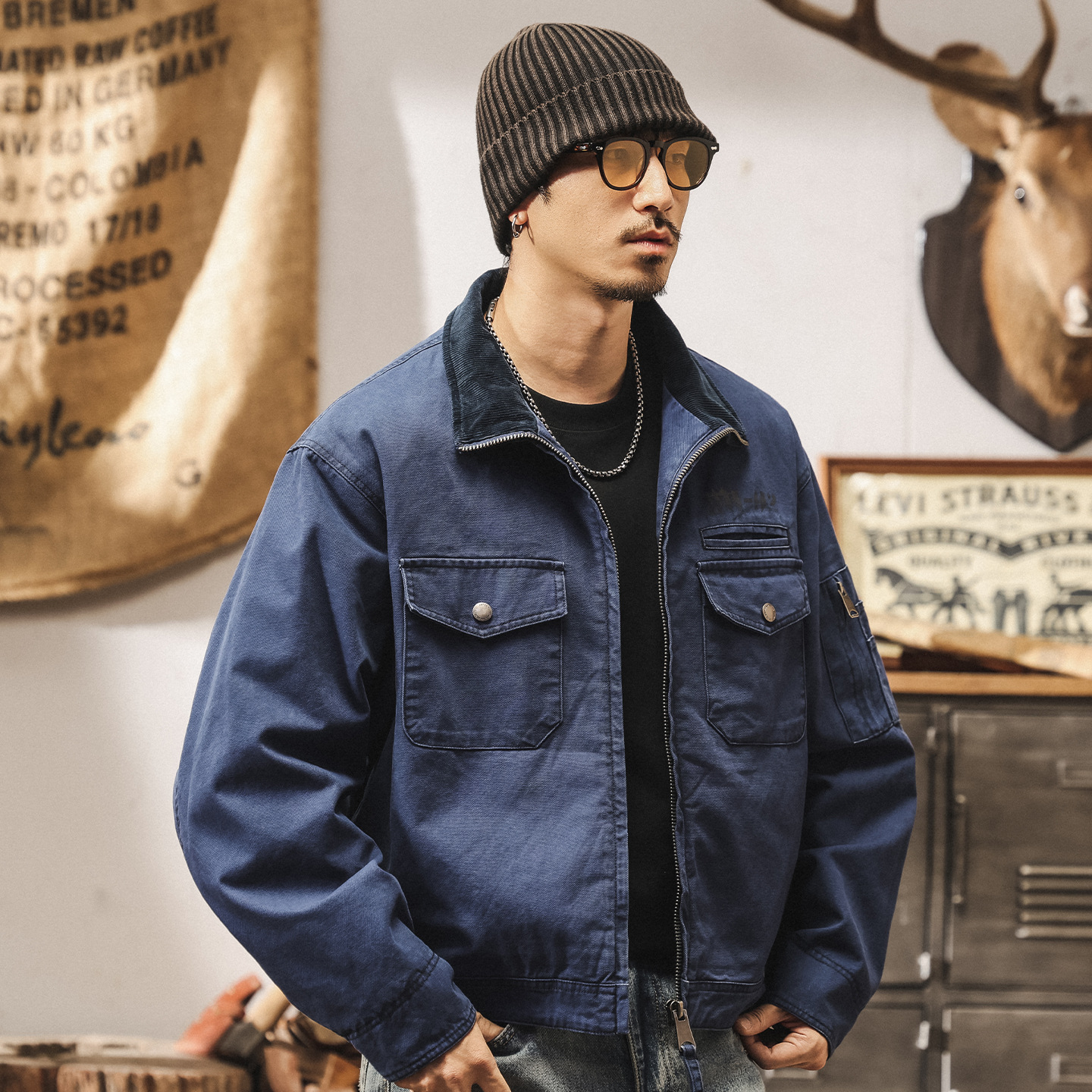 美式復古底特律夾克男士潮牌秋季重磅水洗寬鬆短款工裝外套男春秋