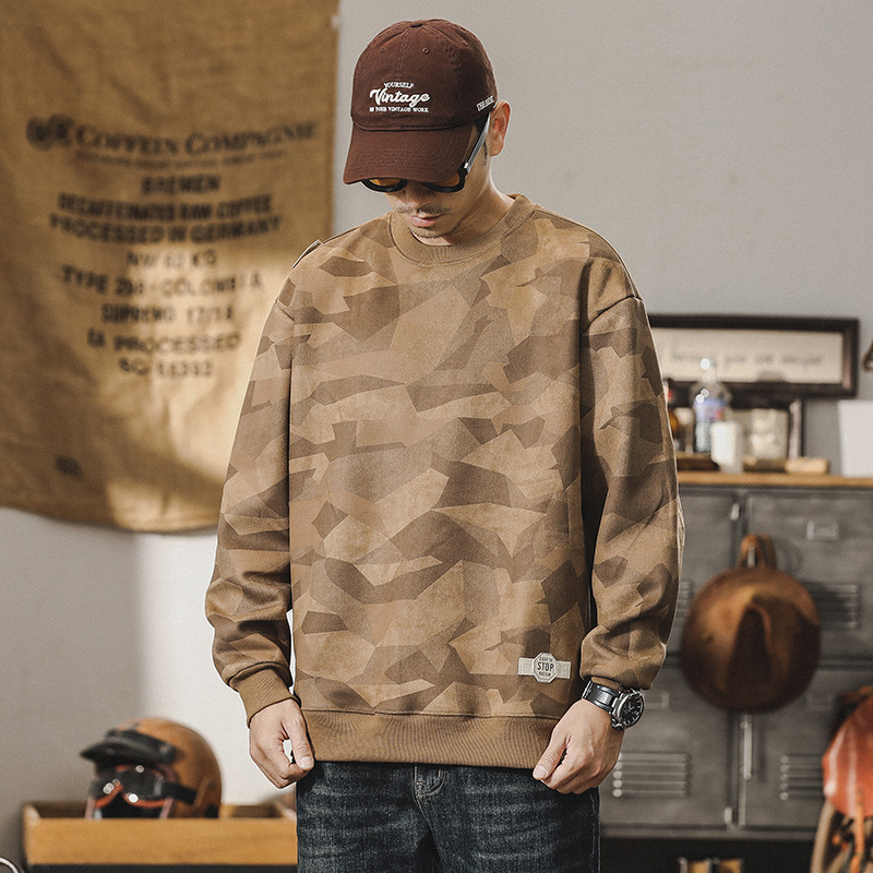 美式重磅復古麂皮絨衛衣男秋冬款潮牌寬鬆休閒加絨加厚上衣男冬季