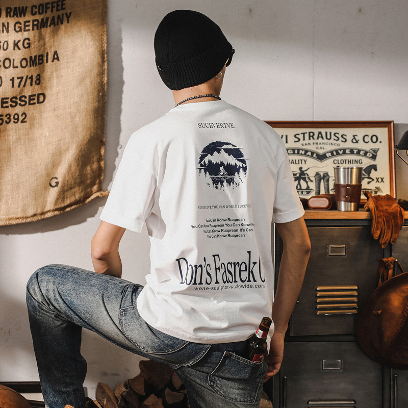 美式重磅男士T恤短袖男夏季潮牌白色寬鬆上衣男裝2024新款潮