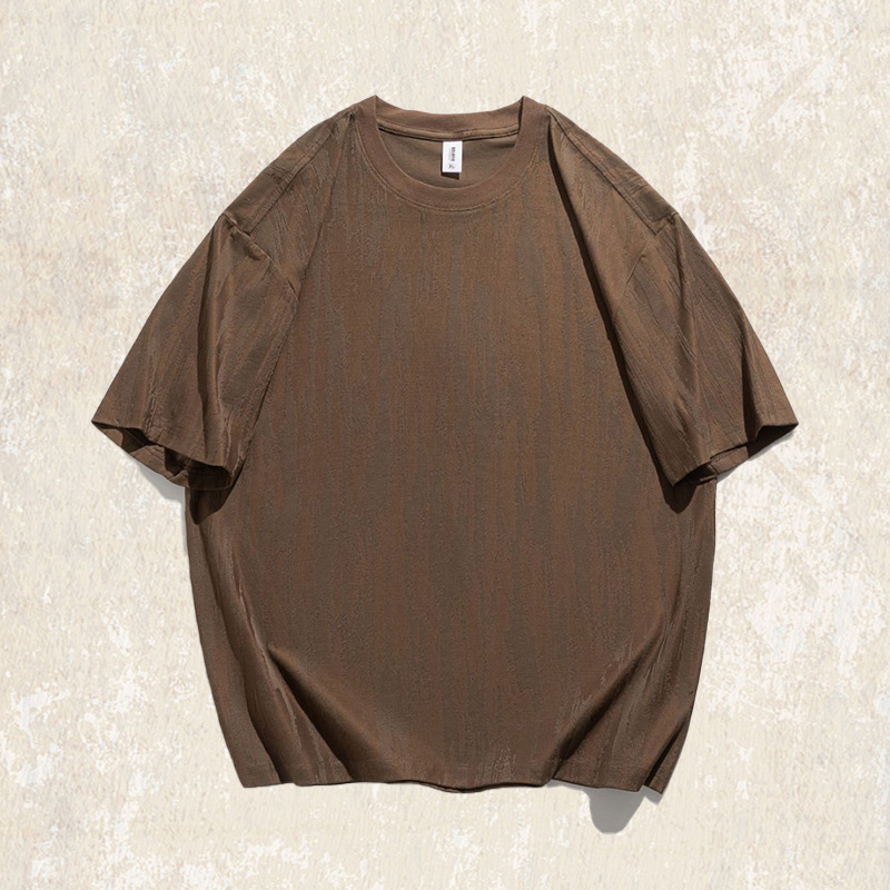 美式復古肌理感提花短袖T恤男夏季2025新款潮流高級感休閒上衣男