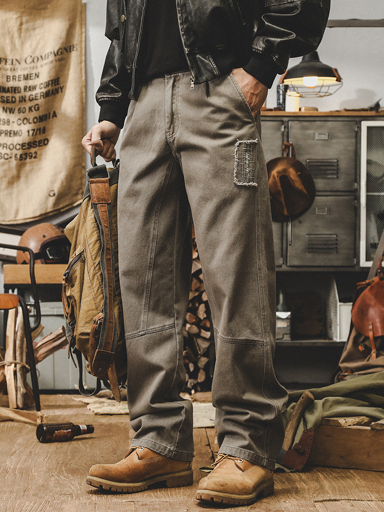 美式複古重磅牛仔褲男直筒秋季潮牌寬松水洗休閑長褲男士工裝褲子