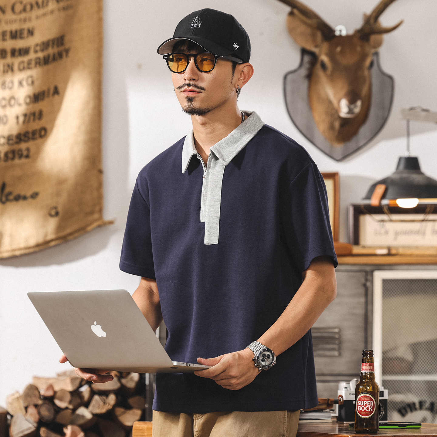 美式復古潮流短袖Polo衫男士夏季2025新款寬鬆大碼上衣休閒T恤男T