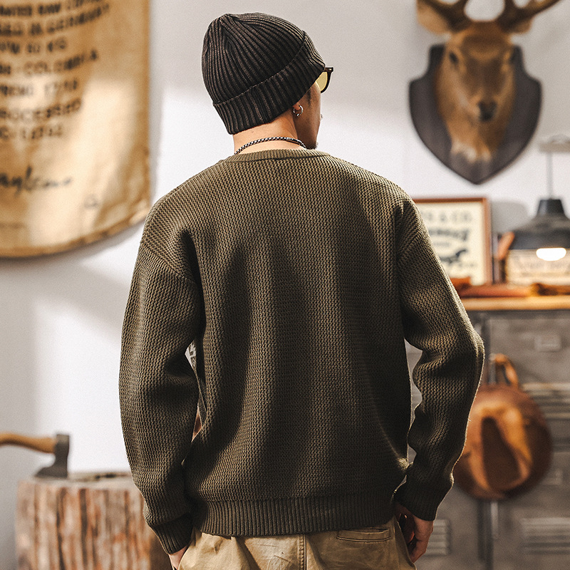 美式復古800g重磅針織衫男冬季加厚慵懶風毛衣男內搭秋冬線衣外套