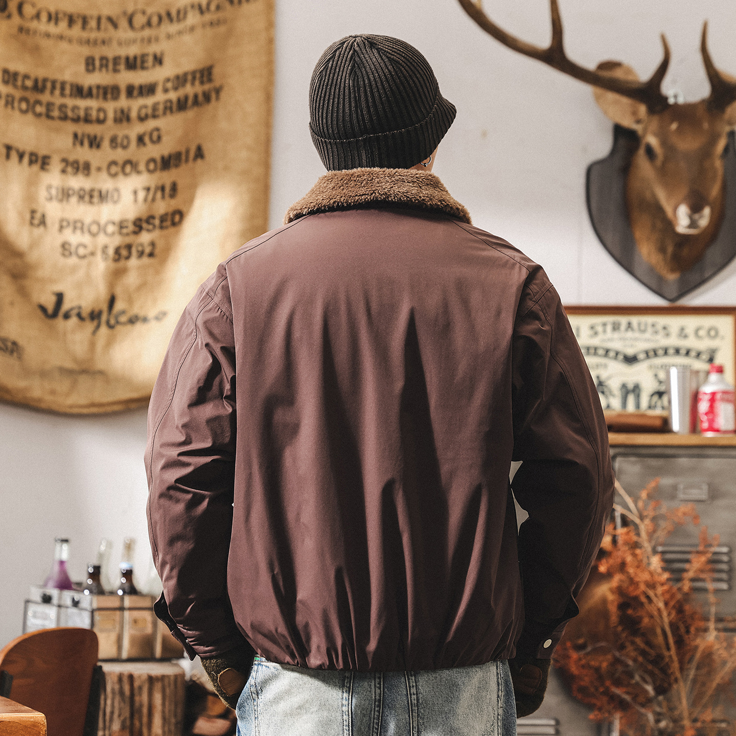 美式復古加厚羊羔絨棉服外套男冬季保暖男士棉襖座山雕毛領棉衣男