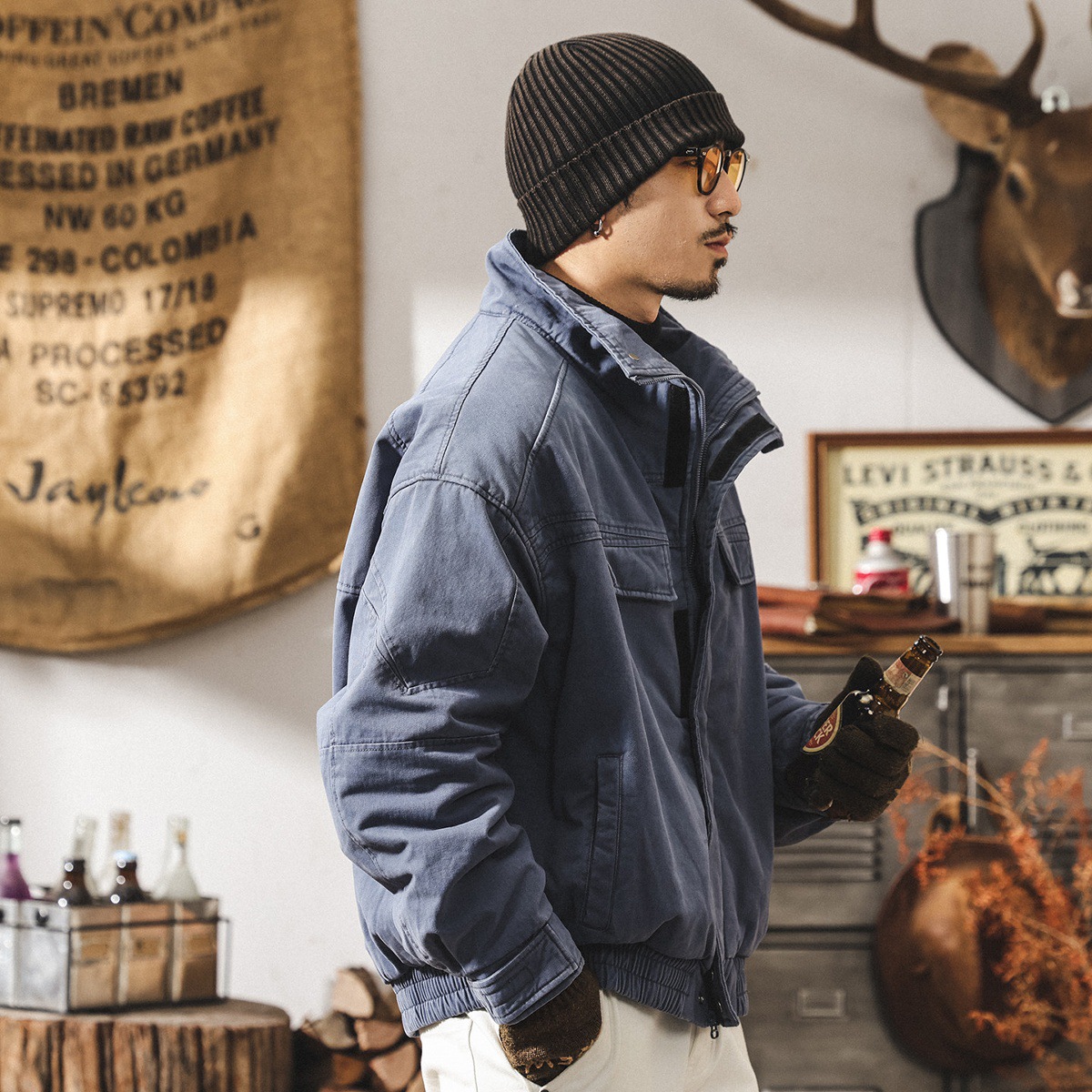 美式復古重磅水洗工裝棉服男士棉衣冬季加厚潮牌獵裝夾克保暖外套