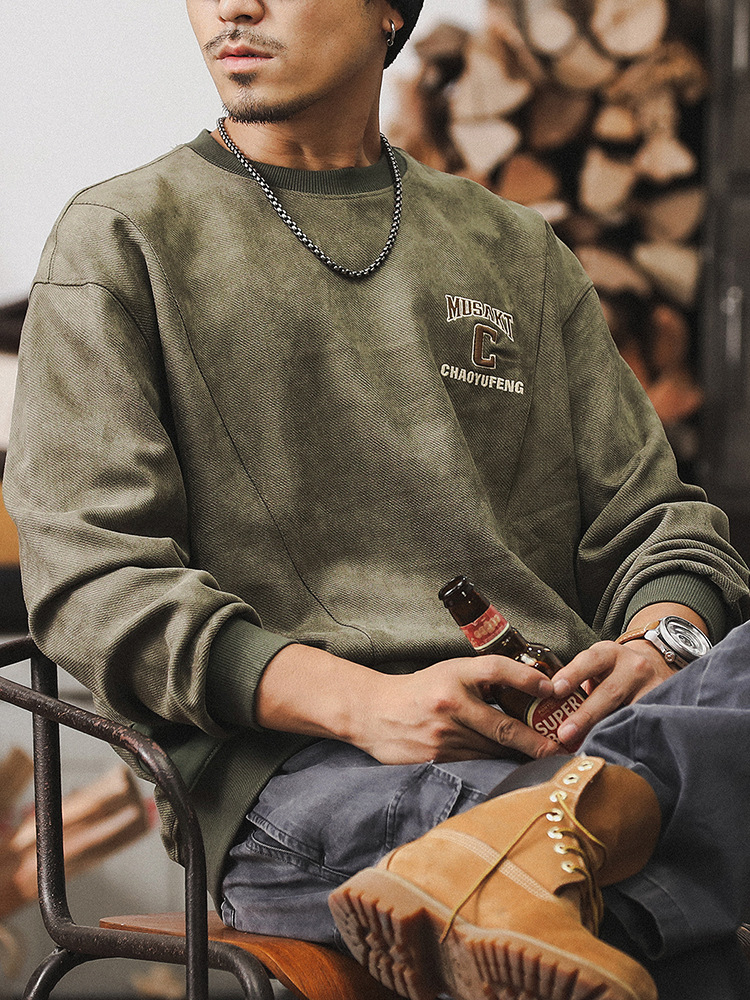 美式重磅麂皮絨衛衣男款秋季高級感潮牌衣服男士寬松休閑上衣外套