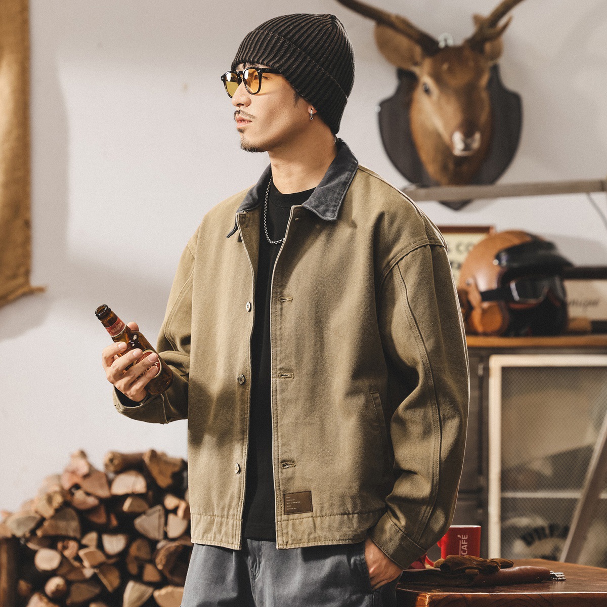 美式復古重磅工裝外套男春秋款潮牌獵裝硬漢寬鬆休閒夾克男士秋季