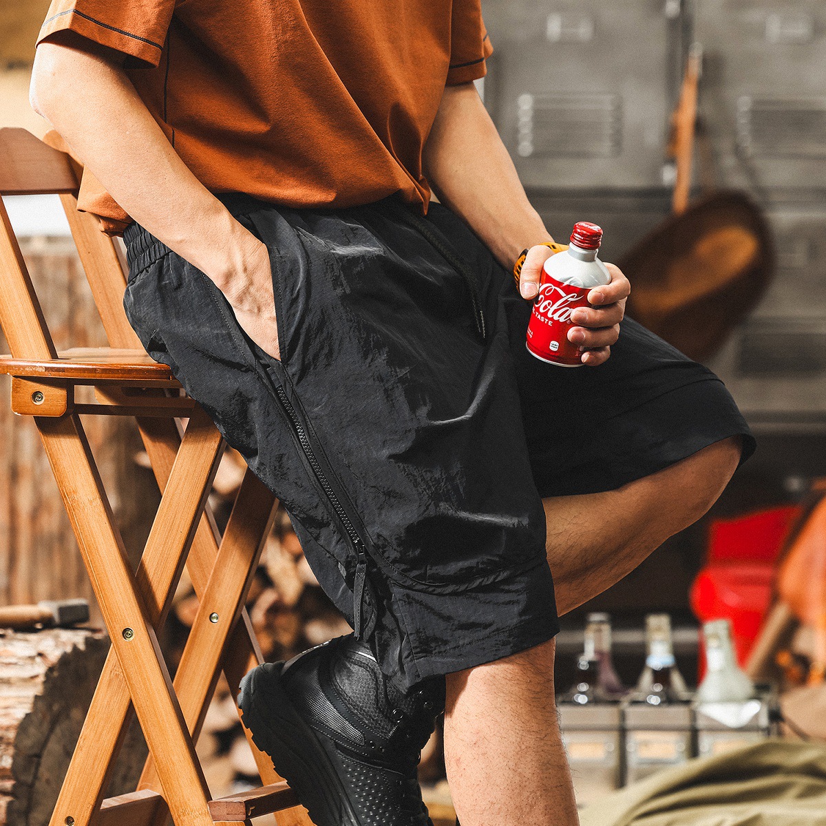 美式復古涼感工裝短褲男款夏季黑色潮牌戶外速干休閒寬鬆五分褲男