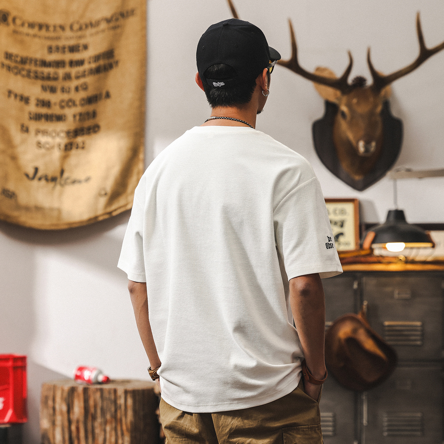 美式復古32支重磅肌理短袖男款T恤夏季寬鬆潮牌簡約刺繡男士上衣