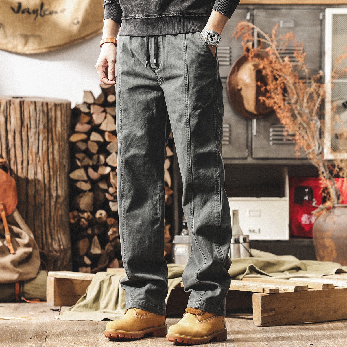 美式復古伐木工裝褲子男2026新款潮牌水洗直筒褲春季寬鬆休閒長褲
