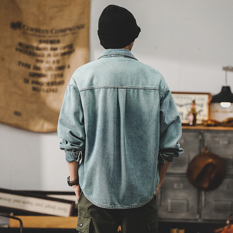 美式經典工裝牛仔襯衫男長袖2024年新款高級感萊賽爾天絲夾克外套