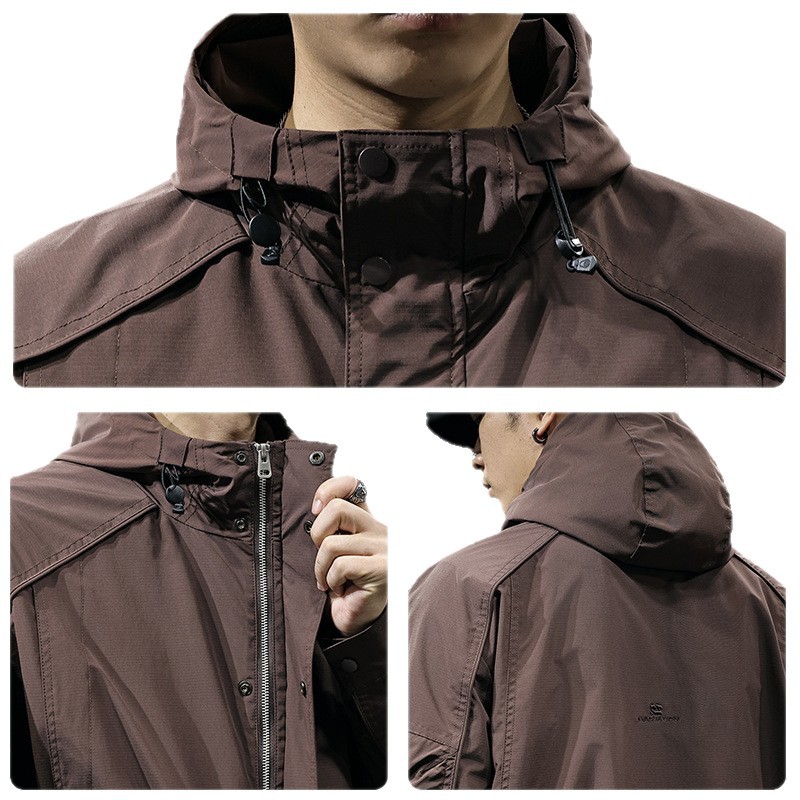 2025秋季新款橫條隱格連帽工裝夾克男寬鬆休閒復古戶外三防外套潮