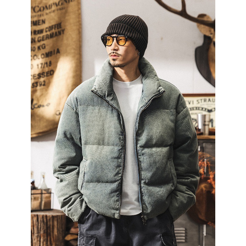 高充絨蓬鬆白鴨絨男士羽絨服冬季新款潮牌加厚保暖麪包服牛仔外套