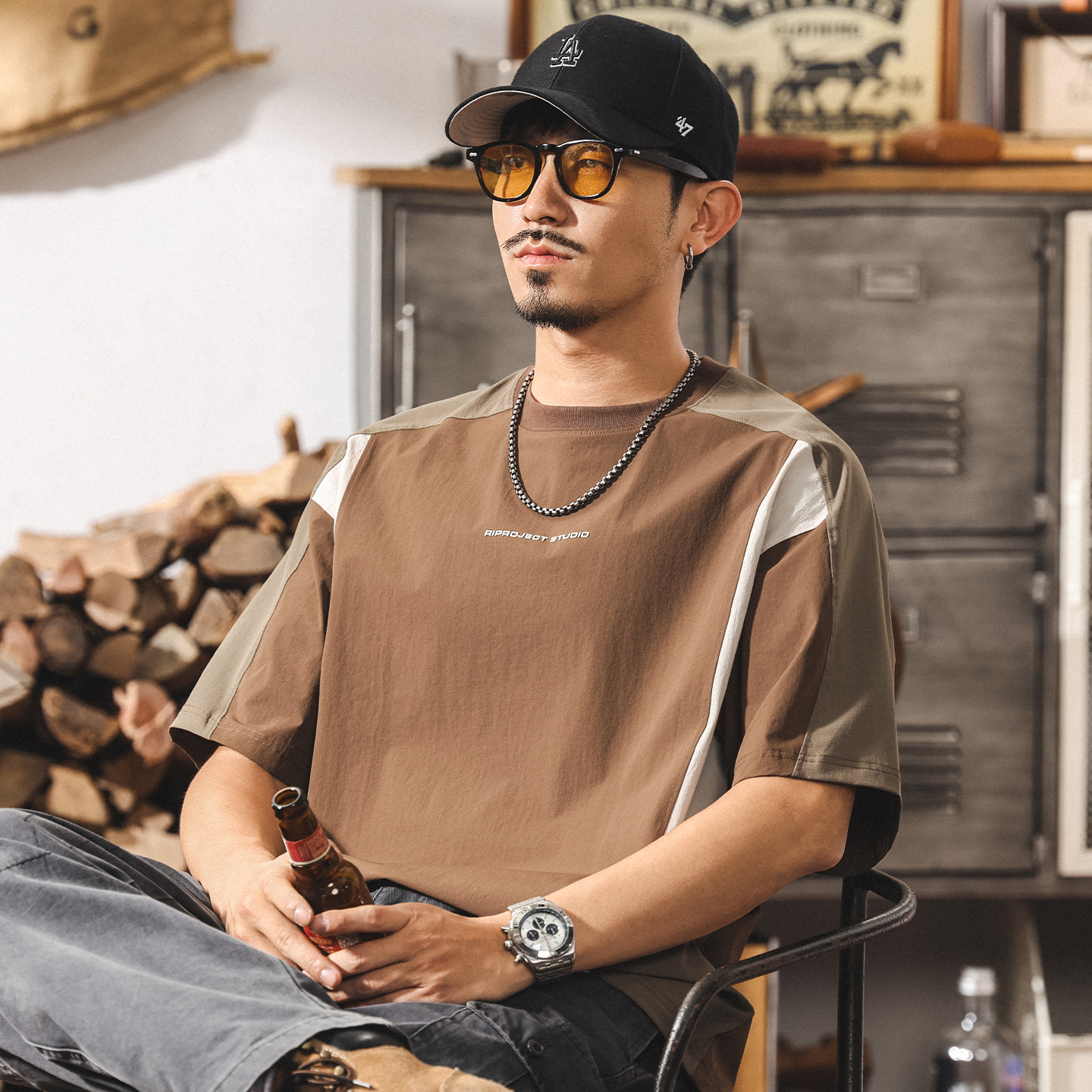 美式潮牌男士短袖T恤夏季新款寬鬆2025戶外機能速幹大碼休閒上衣T