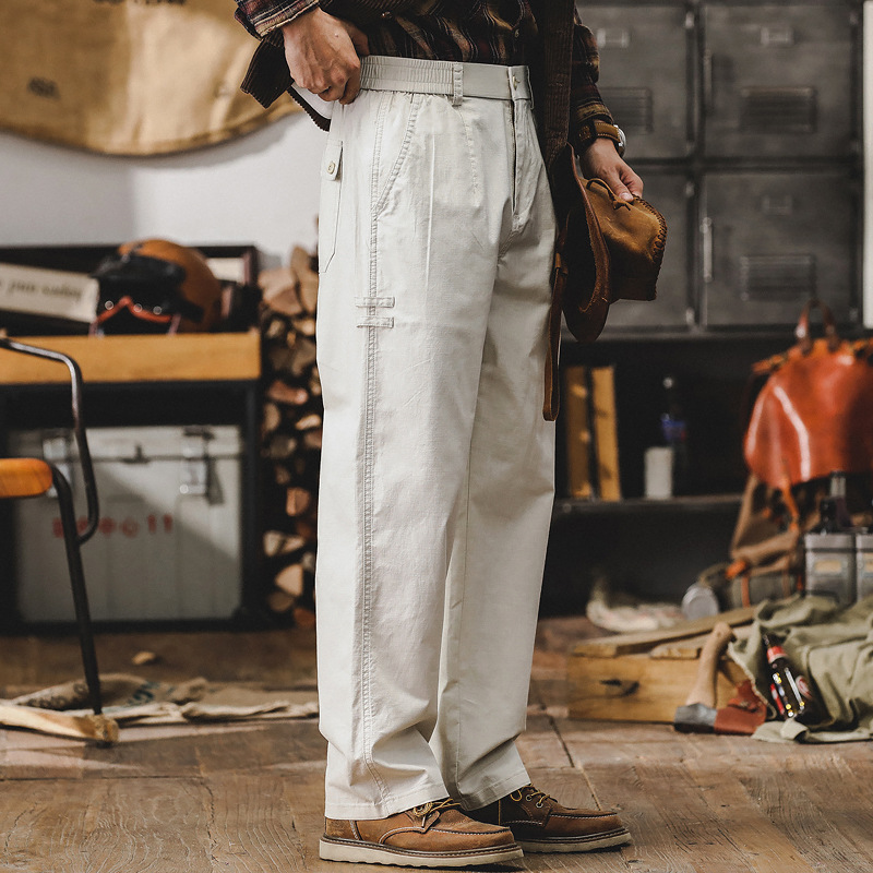美式簡約工裝褲子男春季2024新款寬鬆潮牌男士休閒褲薄款直筒男褲