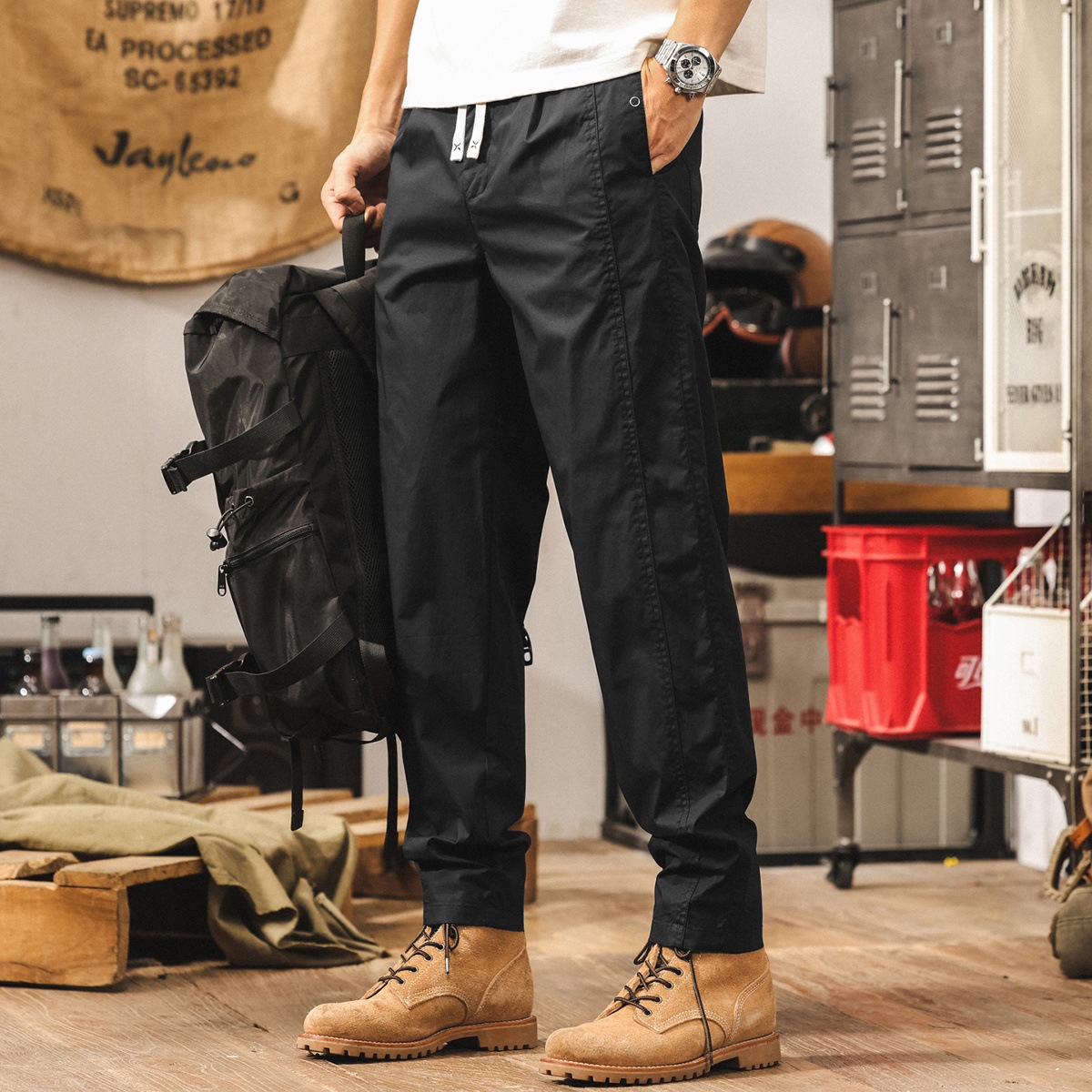 超薄軍綠色褲子男夏季新款潮牌美式戶外直筒哈倫褲寬鬆男士休閒褲