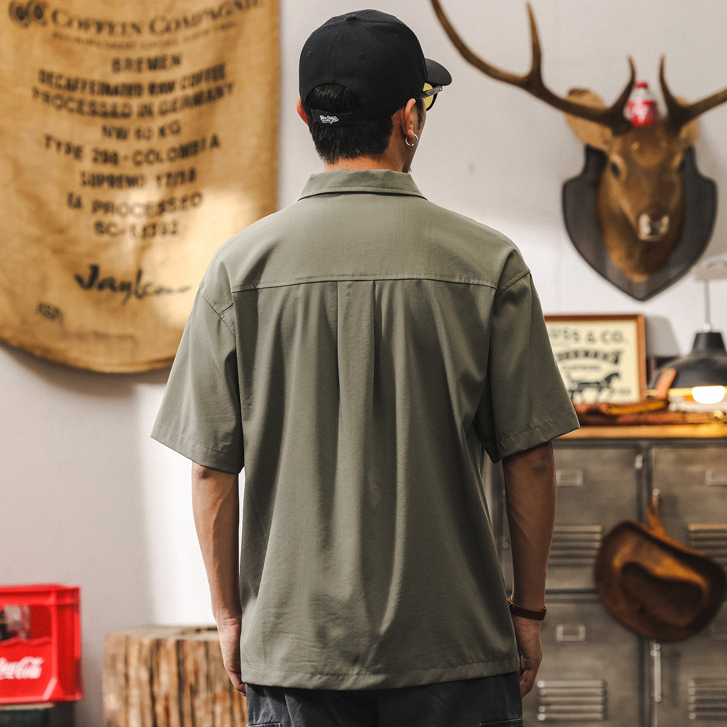 優可絲UPF50 防曬半拉鍊男士polo衫夏季短袖潮牌工裝寬鬆涼感T恤