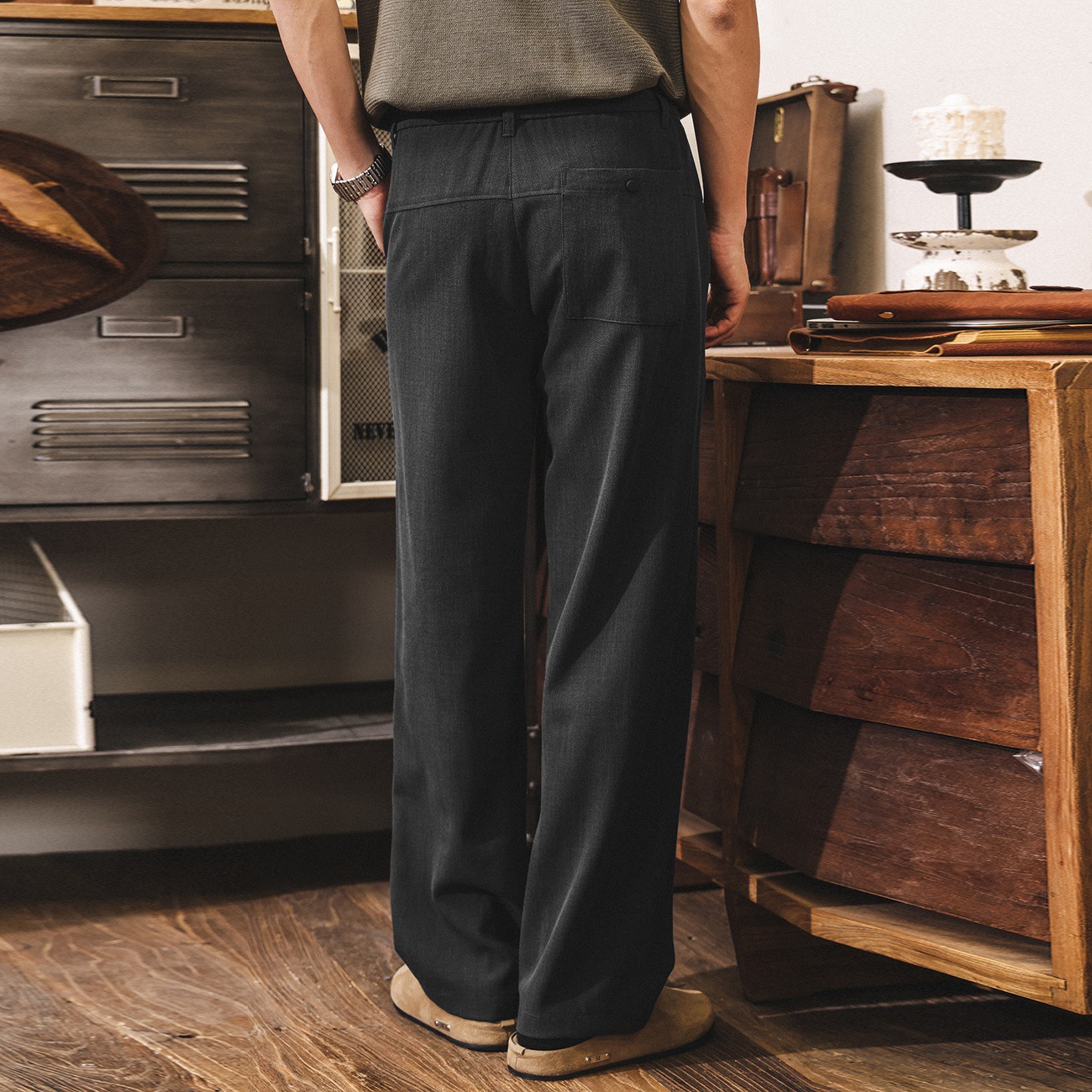 美式復古軟糯柔墜莫代爾老錢風休閒西褲男夏季薄款潮牌寬鬆直筒褲