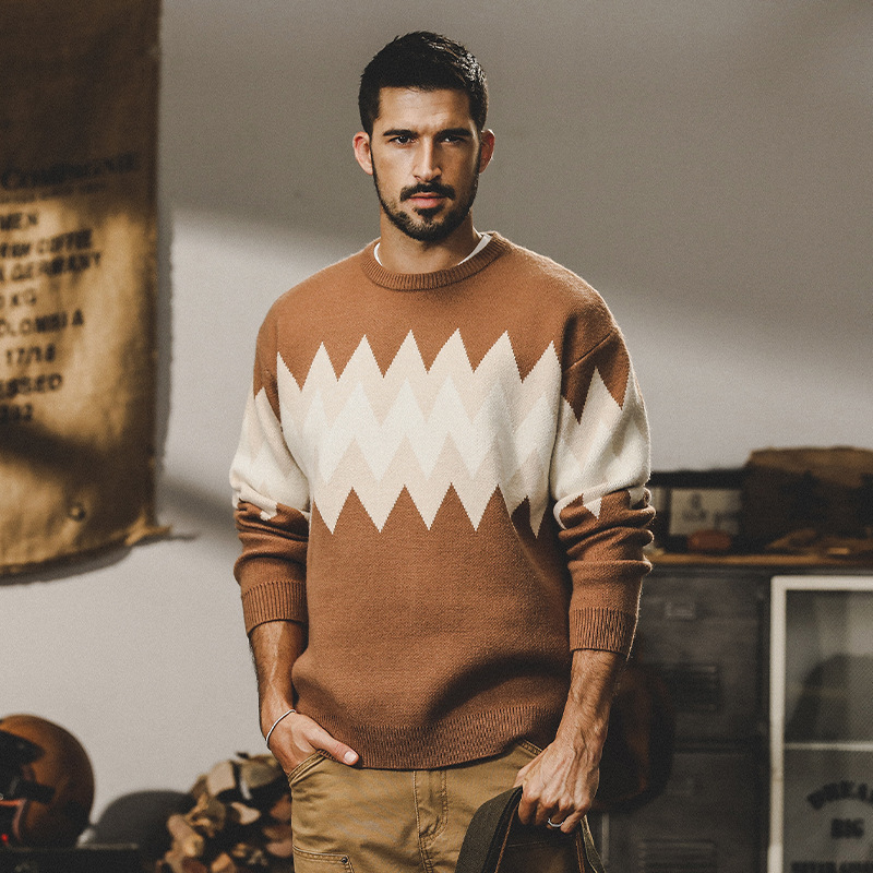 美式復古重磅安迪絨毛衣男冬季寬鬆潮牌民族風古著加厚針織衫外套