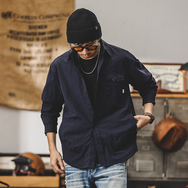 高級感工裝襯衫男長袖潮牌城市戶外通勤機能獵裝春季襯衣男士外套