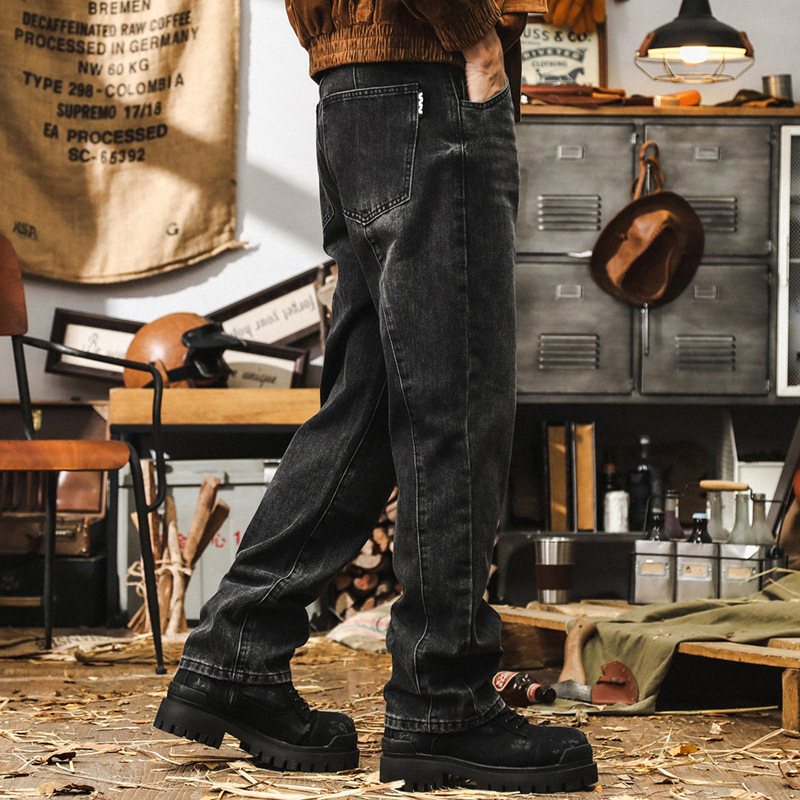 美式復古高端黑色牛仔褲子男秋季2024新款潮牌寬鬆直筒休閒長褲男