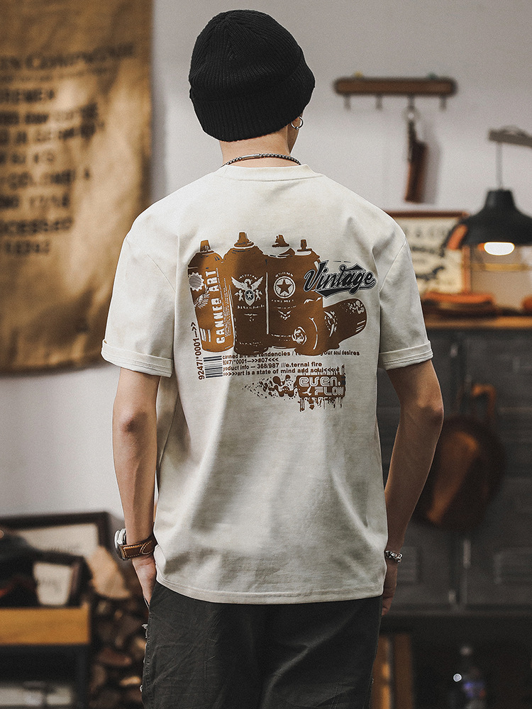 美式重磅T恤男2024新款潮流印花短袖男夏季涼感寬鬆休閒上衣男款